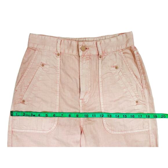 Zimmermann Linen Blend Pants Jeans Rose Pink Sz 0 High Rise Crop Cinched Cuff - Picture 10 of 15